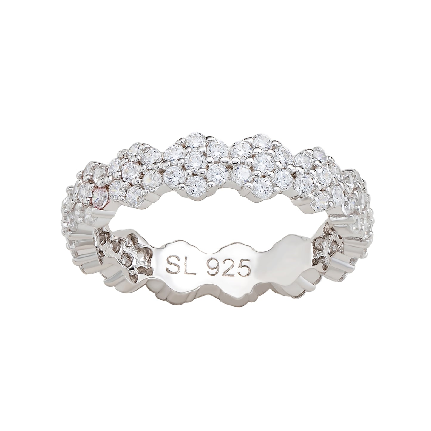 Suzy Levian Sterling Silver Cubic Zirconia Floral Eternity Band