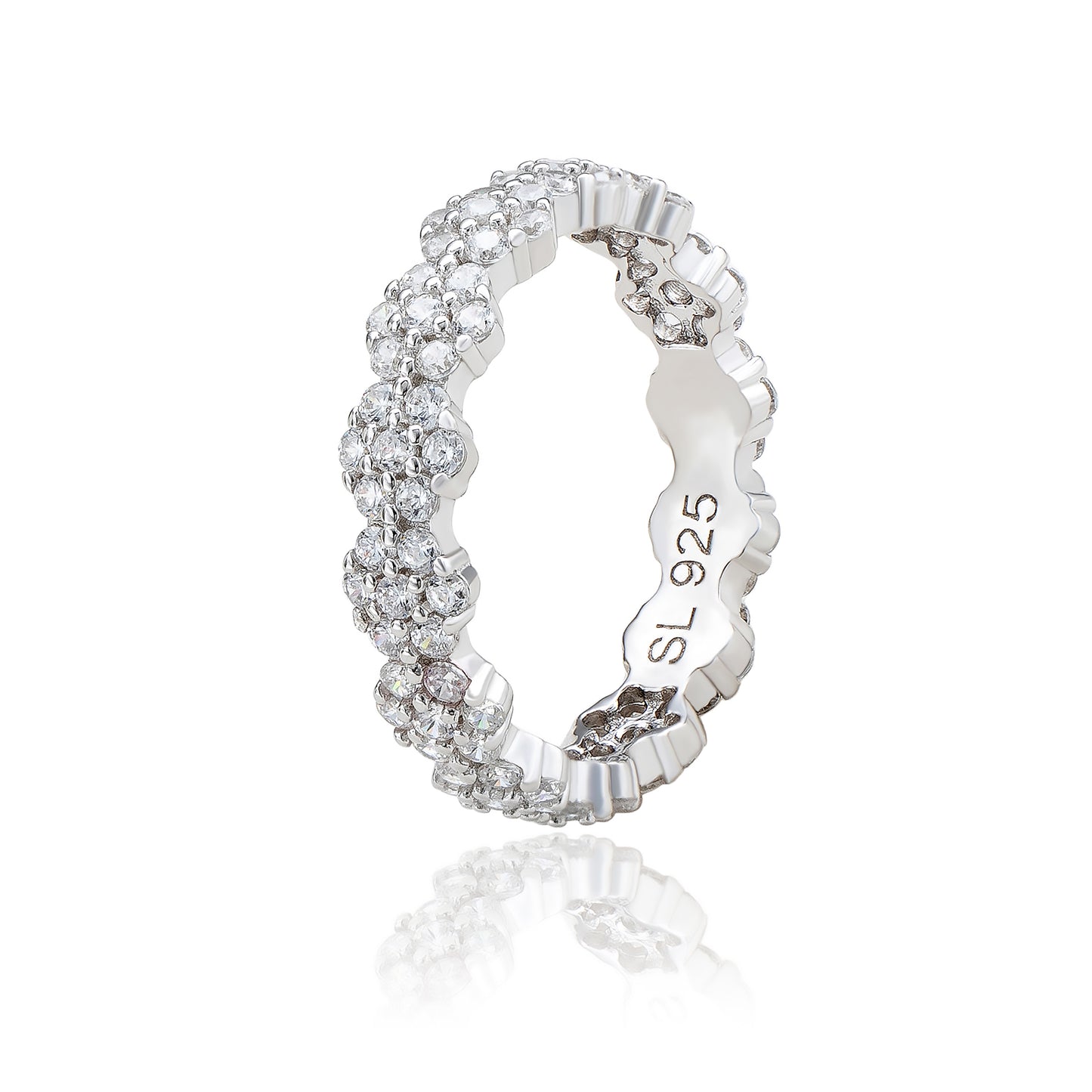Suzy Levian Sterling Silver Cubic Zirconia Floral Eternity Band