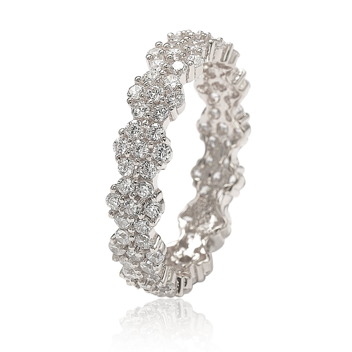 Suzy Levian Sterling Silver Cubic Zirconia Floral Eternity Band