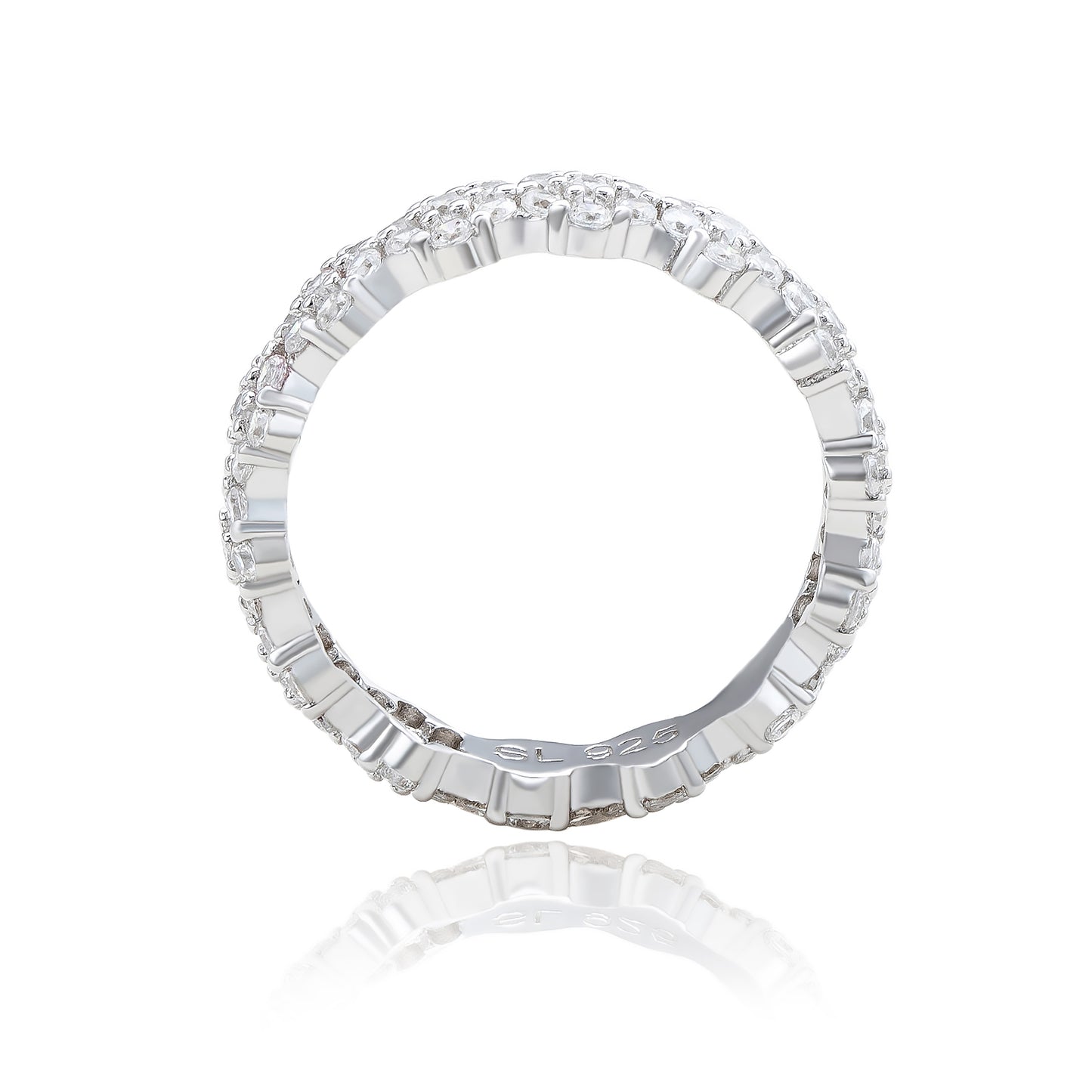 Suzy Levian Sterling Silver Cubic Zirconia Floral Eternity Band