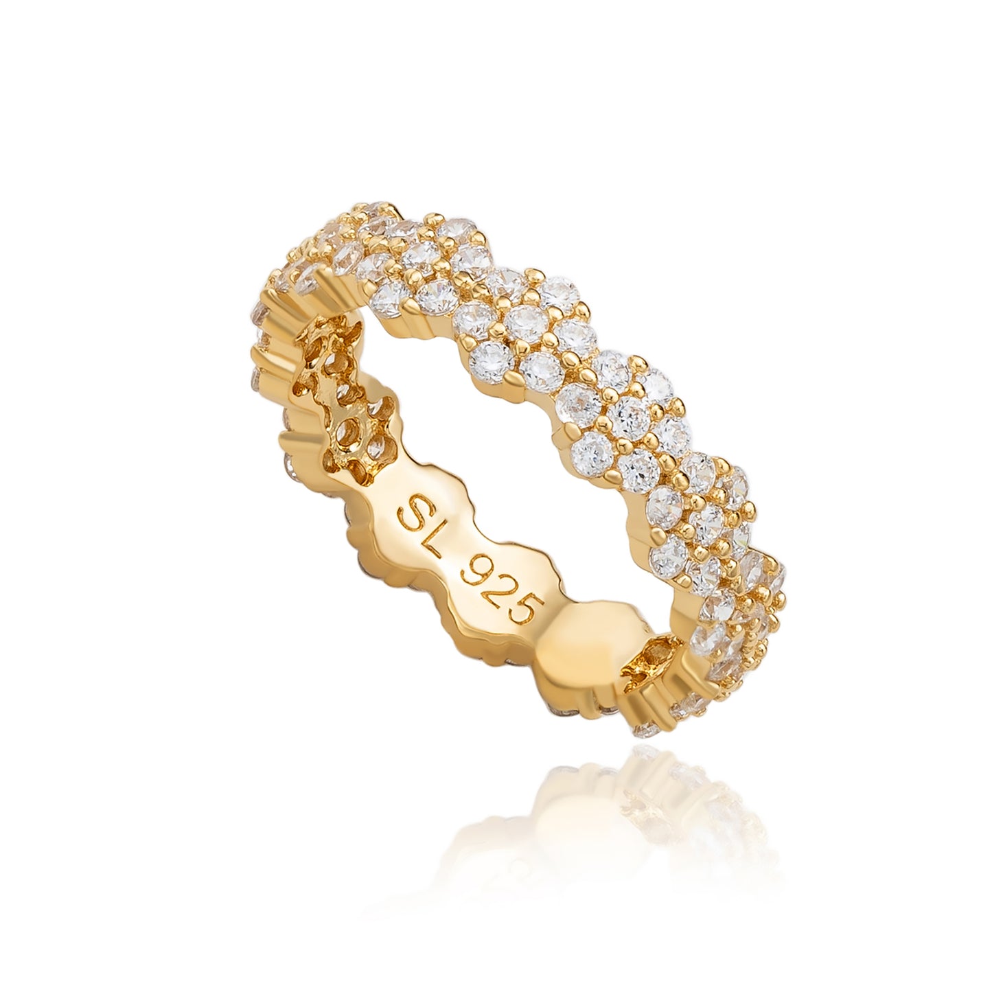 Suzy Levian Golden Sterling Silver Cubic Zirconia Floral Eternity Band