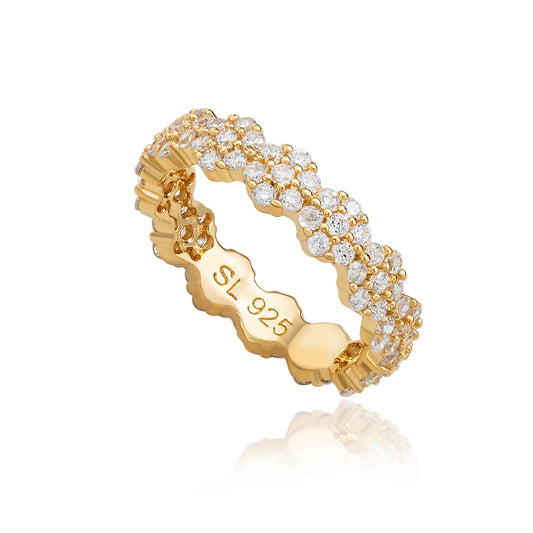 Suzy Levian Golden Sterling Silver Cubic Zirconia Floral Eternity Band