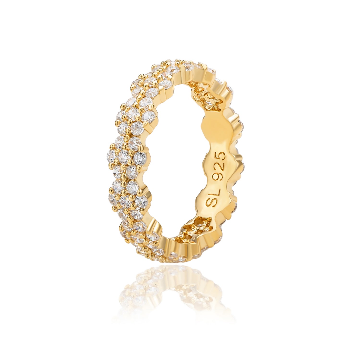 Suzy Levian Golden Sterling Silver Cubic Zirconia Floral Eternity Band