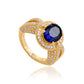 Suzy Levian Yellow Sterling Silver Oval-Cut Blue and White Cubic Zirconia Pave Ring