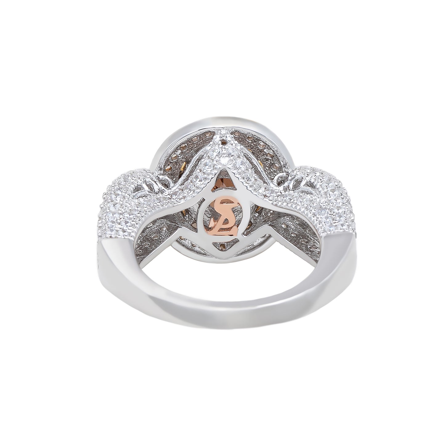 Suzy Levian Sterling Silver Oval-Cut Brown and White Cubic Zirconia Pave Ring