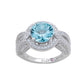 Suzy Levian Sterling Silver Round Aqua Cubic Zirconia Halo Pave Ring