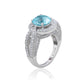 Suzy Levian Sterling Silver Round Aqua Cubic Zirconia Halo Pave Ring