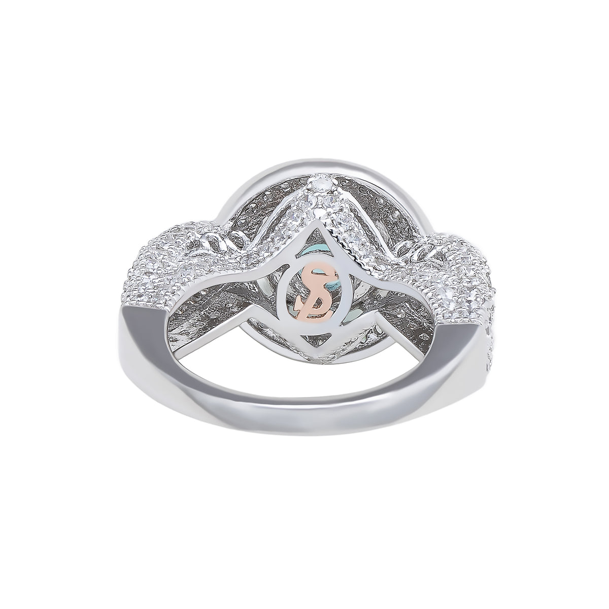 Suzy Levian Sterling Silver Round Aqua Cubic Zirconia Halo Pave Ring