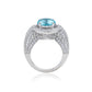Suzy Levian Sterling Silver Round Aqua Cubic Zirconia Halo Pave Ring