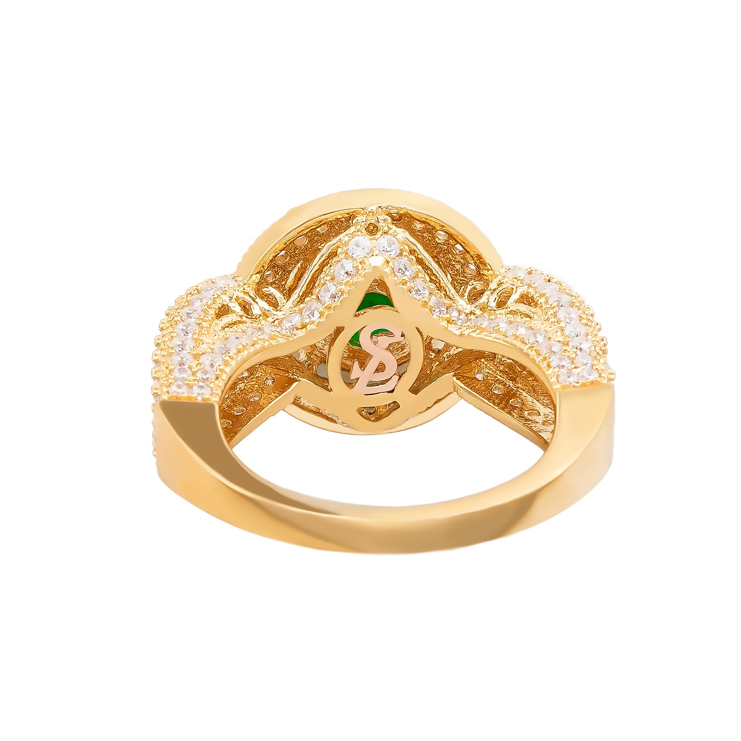 Suzy Levian Yellow Sterling Silver Round Green Cubic Zirconia Halo Pave Ring