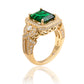 Suzy Levian Yellow Sterling Silver Emerald-Cut Green and White Cubic Zirconia Pave Ring