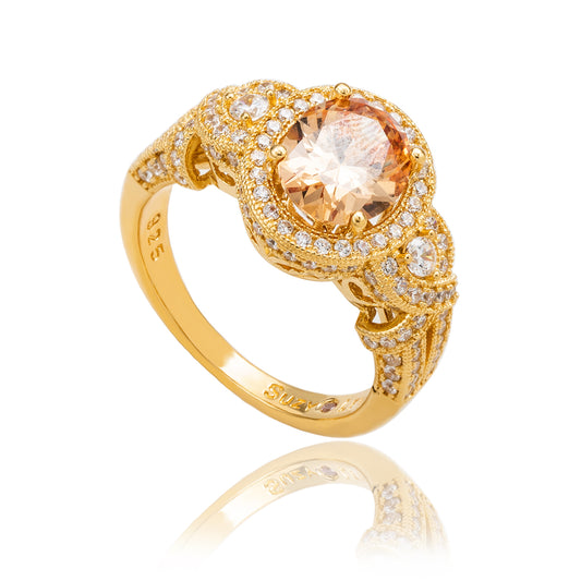 Suzy Levian Yellow Sterling Silver Large Oval-Cut Orange White Cubic Zirconia Pave Ring