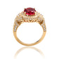 Suzy Levian Yellow Sterling Silver Large Oval-Cut Red White Cubic Zirconia Pave Ring