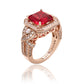 Suzy Levian Rose Sterling Silver Red Assher Cubic Zirconia Pave Engagement Ring