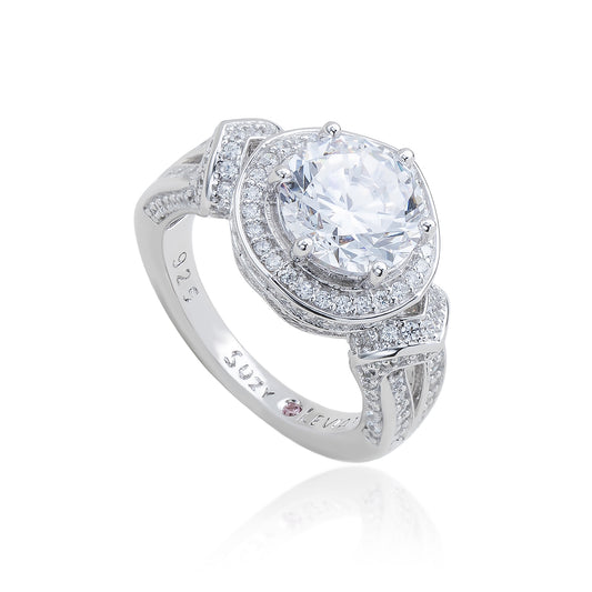 Suzy Levian Sterling Silver Round-Cut White Cubic Zirconia Pave Ring