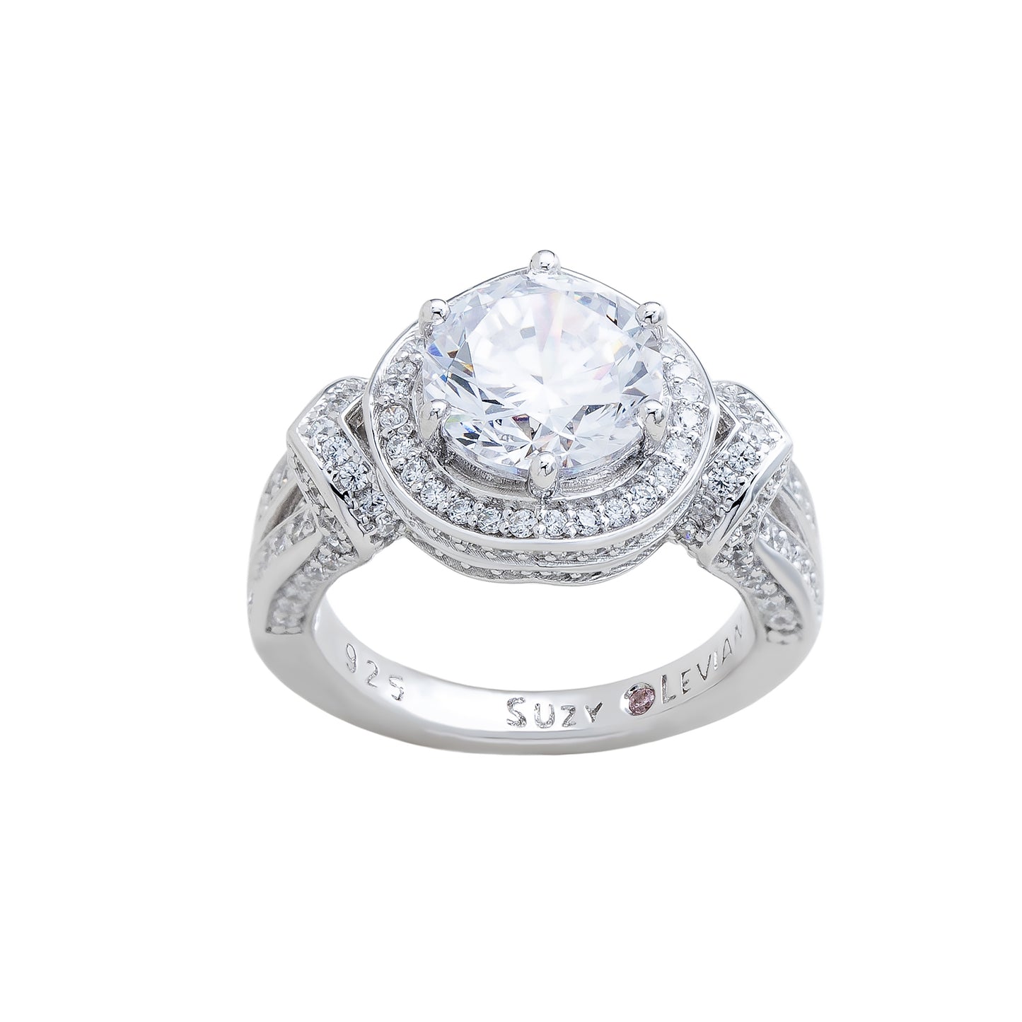 Suzy Levian Sterling Silver Round-Cut White Cubic Zirconia Pave Ring