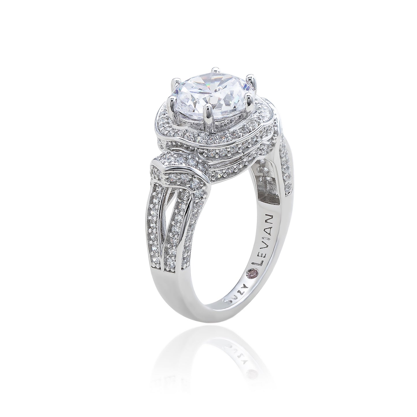 Suzy Levian Sterling Silver Round-Cut White Cubic Zirconia Pave Ring