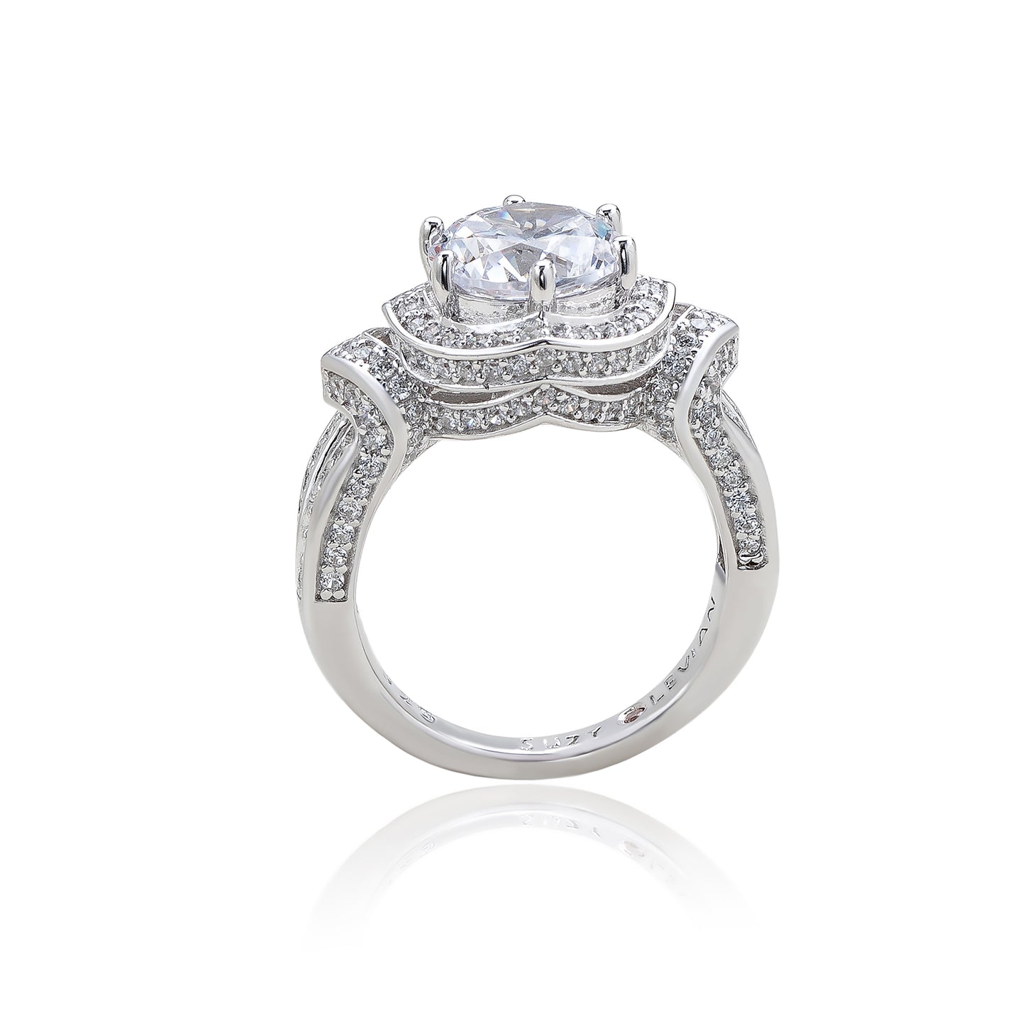 Suzy Levian Sterling Silver Round-Cut White Cubic Zirconia Pave Ring