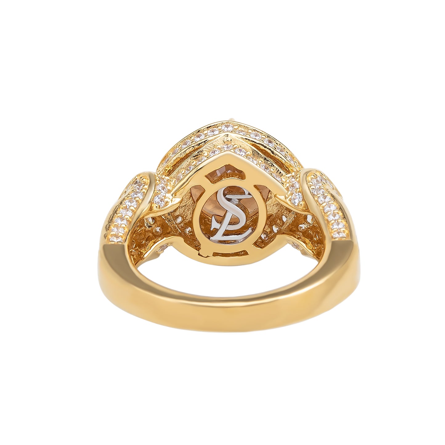 Suzy Levian Yellow Sterling Silver Round-Cut Brown White Cubic Zirconia Pave Ring