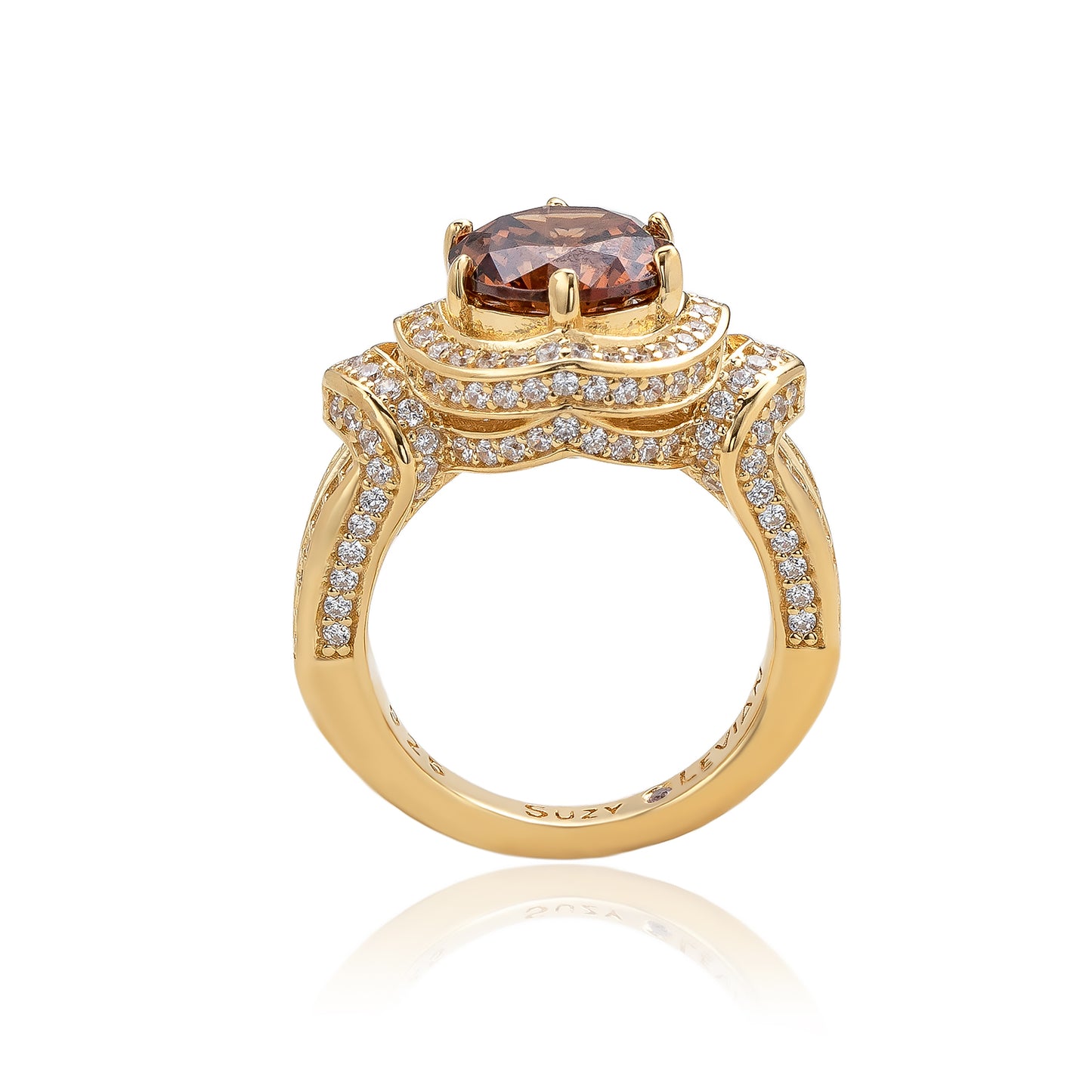 Suzy Levian Yellow Sterling Silver Round-Cut Brown White Cubic Zirconia Pave Ring