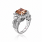 Suzy Levian Sterling Silver Brown Assher Cubic Zirconia Pave Halo Engagement Ring