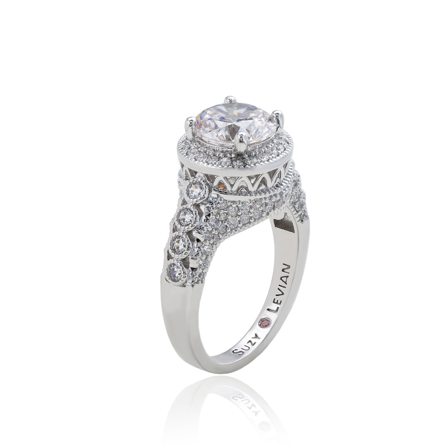 Suzy Levian Sterling Silver White Round Cubic Zirconia Pave Engagement Ring
