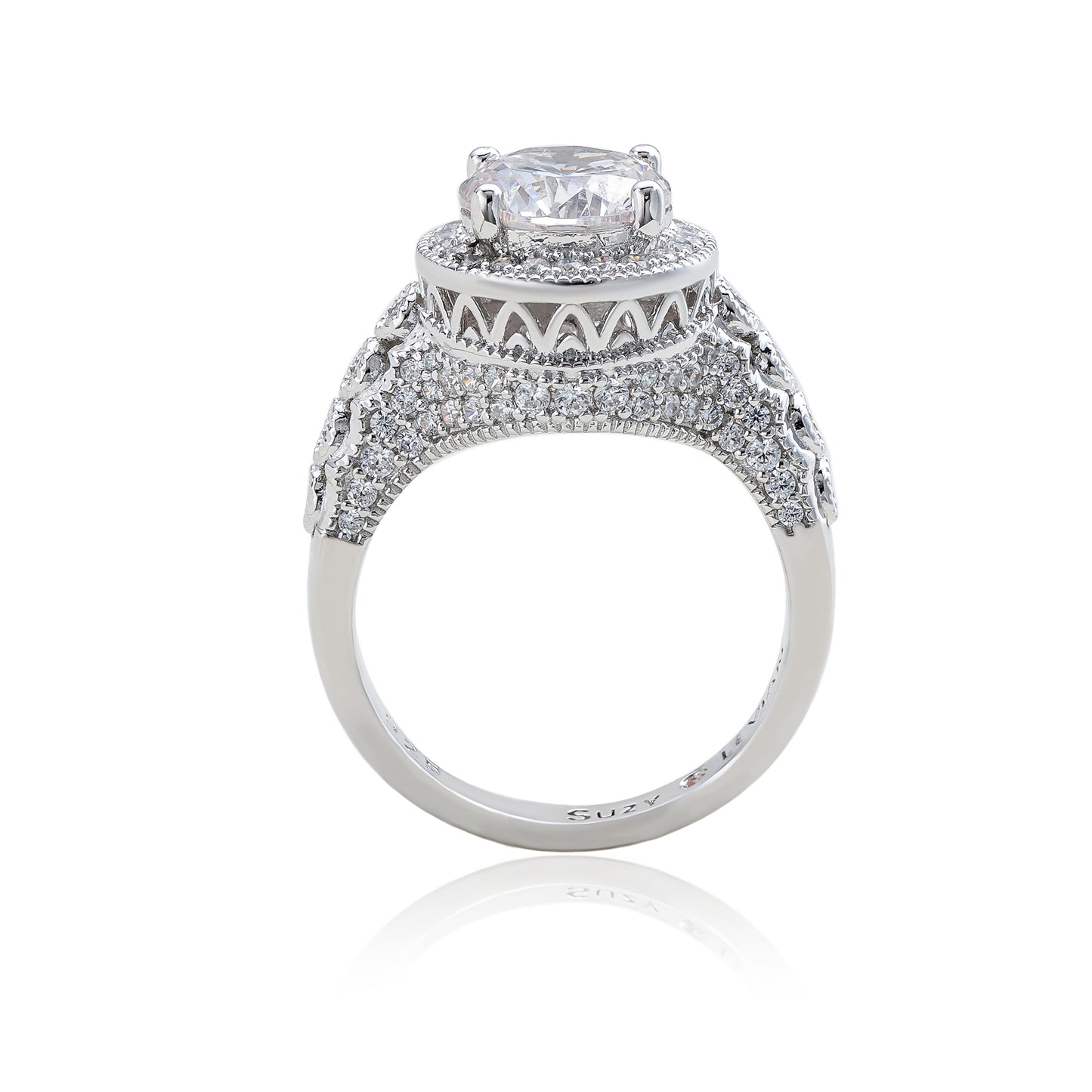 Suzy Levian Sterling Silver White Round Cubic Zirconia Pave Engagement Ring