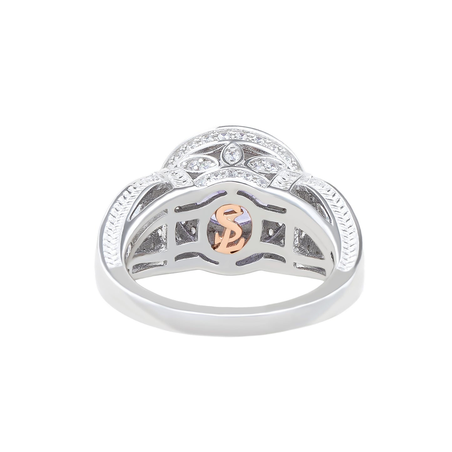 Suzy Levian Sterling Silver Purple Round Cut Cubic Zirconia Engagement Ring