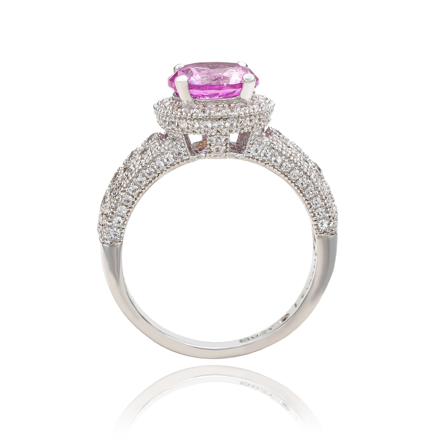 Suzy Levian Sterling Silver Round-Cut Pink Sapphire & Diamond Accent Ring