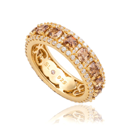 Suzy Levian Yellow Sterling Silver Cubic Zirconia Brown and White Modern Eternity Band