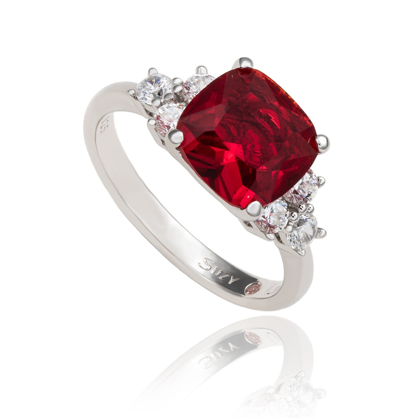 Suzy Levian Sterling Silver Red Cubic Zirconia Engagement Ring