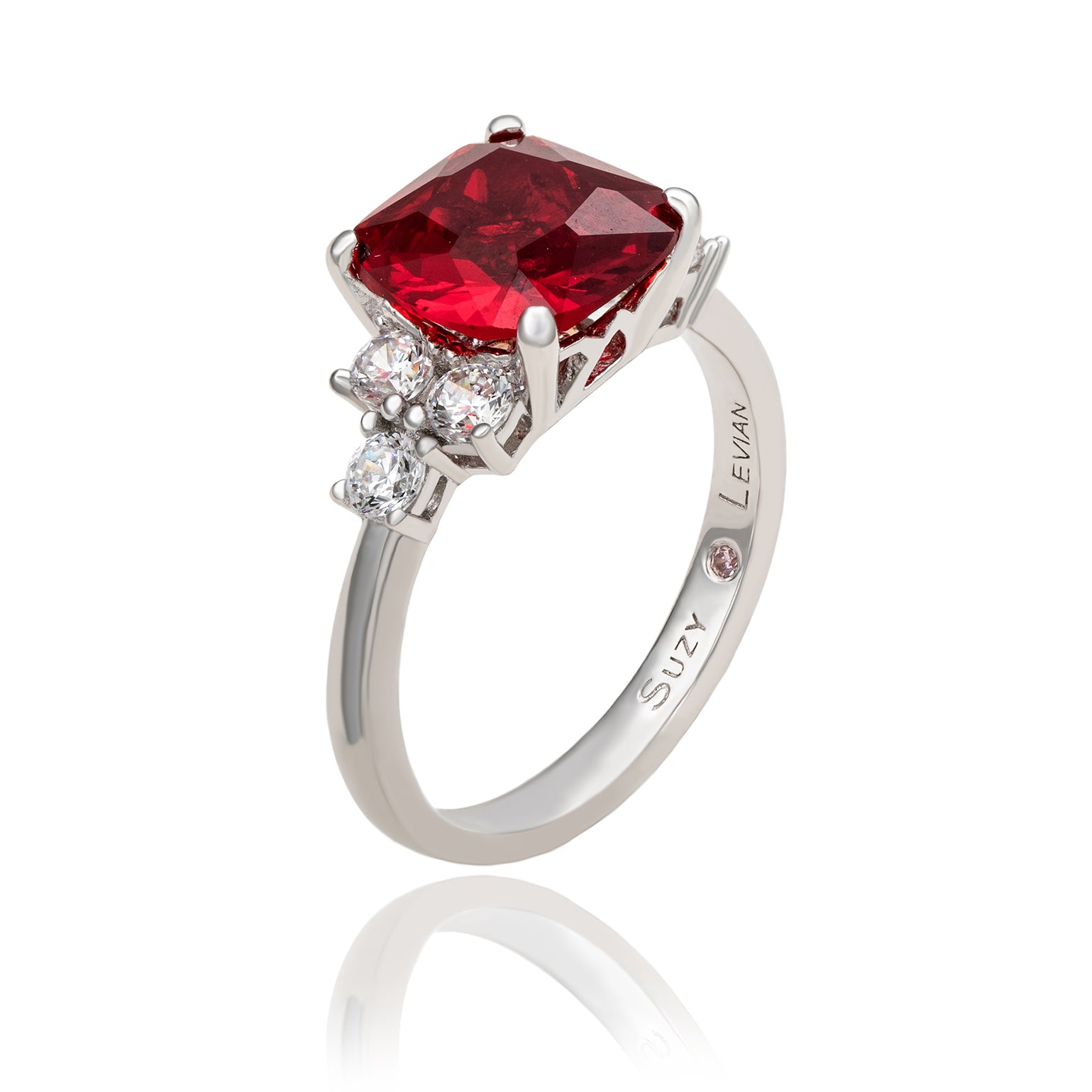 Suzy Levian Sterling Silver Red Cubic Zirconia Engagement