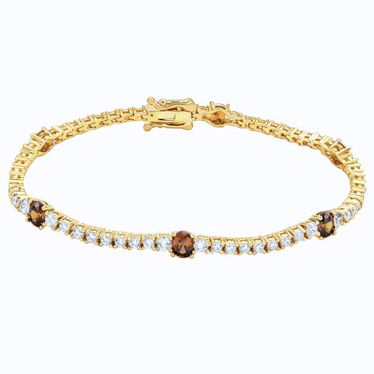 Suzy Levian Yellow Sterling Silver Brown and White Cubic Zirconia Tennis Bracelet