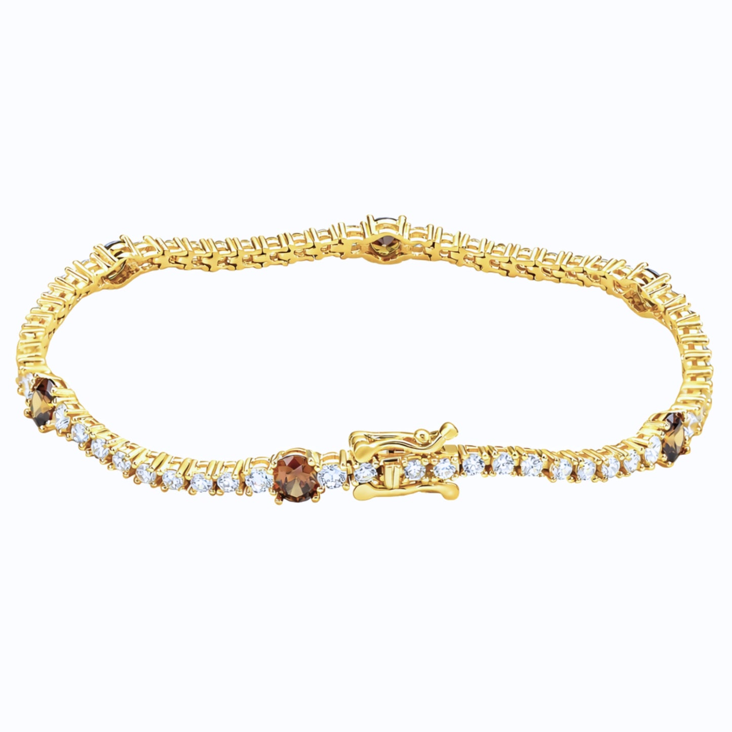 Suzy Levian Yellow Sterling Silver Brown and White Cubic Zirconia Tennis Bracelet
