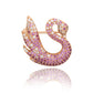 Suzy Levian Rose Sterling Silver Pink and White Sapphire Swan Brooch