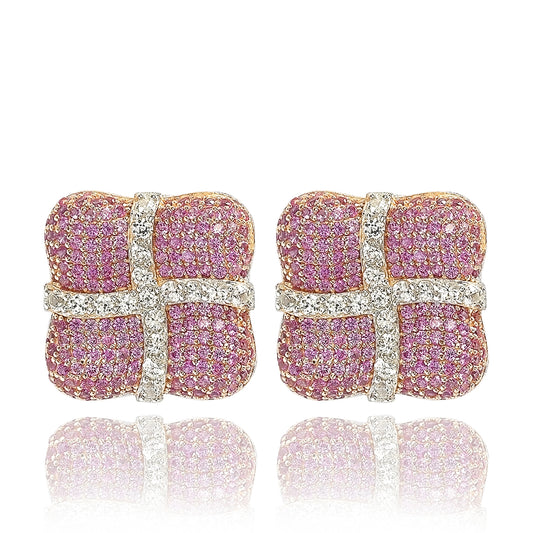 Suzy Levian Sterling Silver Pink and White Sapphire Wrapped Cushion Earrings