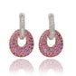 Suzy Levian Sterling Silver Pink & White Sapphire and Diamond Accent Double Oval Dangle Earrings