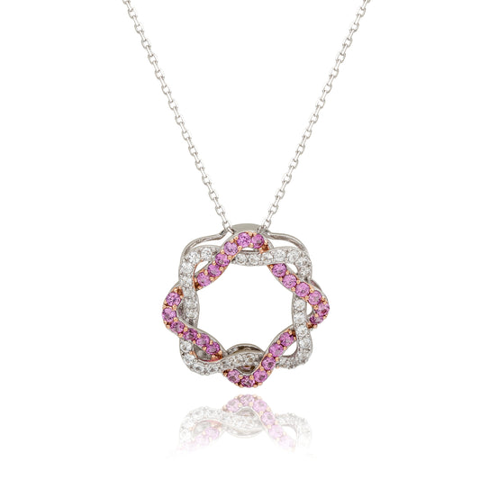 Suzy Levian Sterling Silver Pink Sapphire & White Sapphire & Diamond Accent Whimsical Circle Pendant