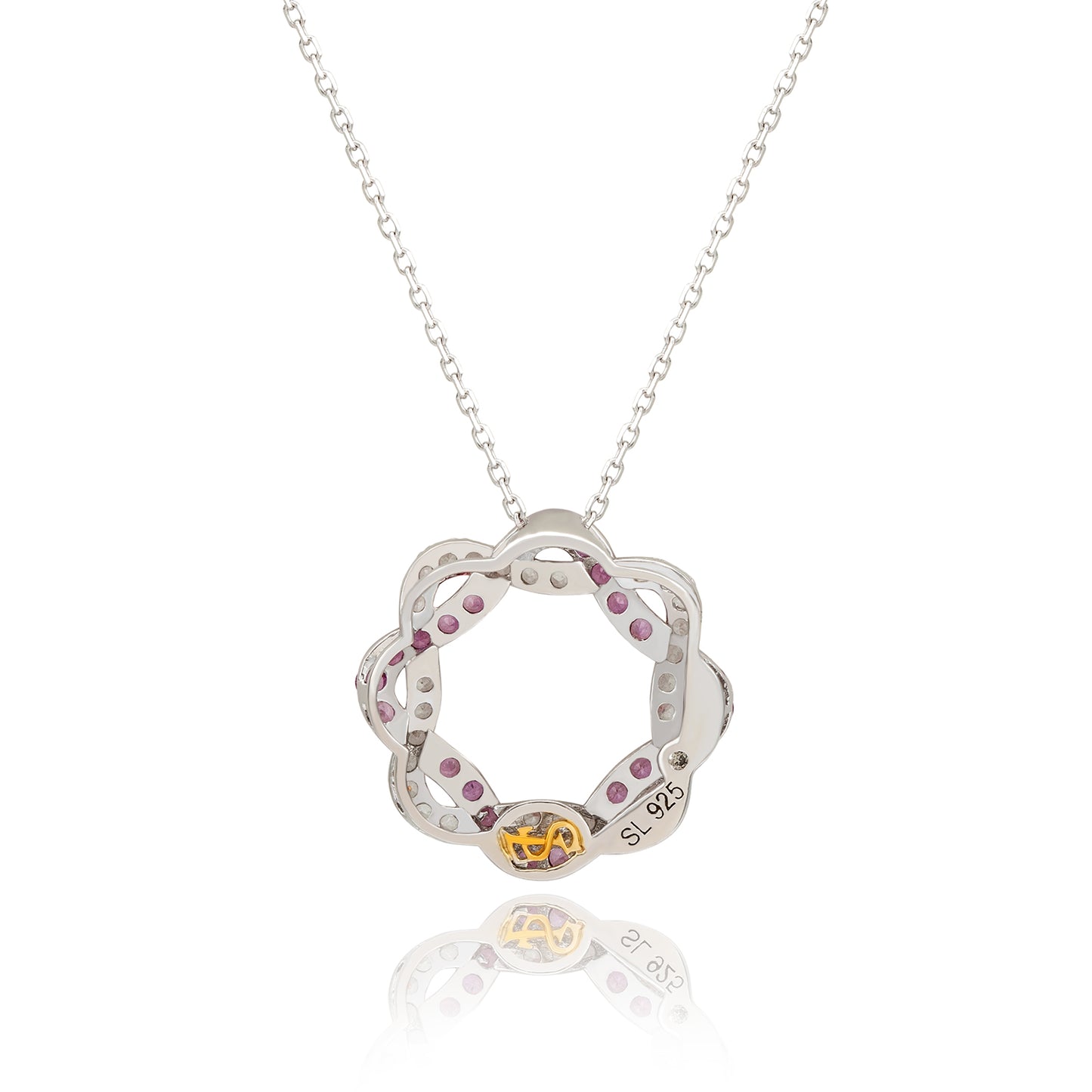 Suzy Levian Sterling Silver Pink Sapphire & White Sapphire & Diamond Accent Whimsical Circle Pendant