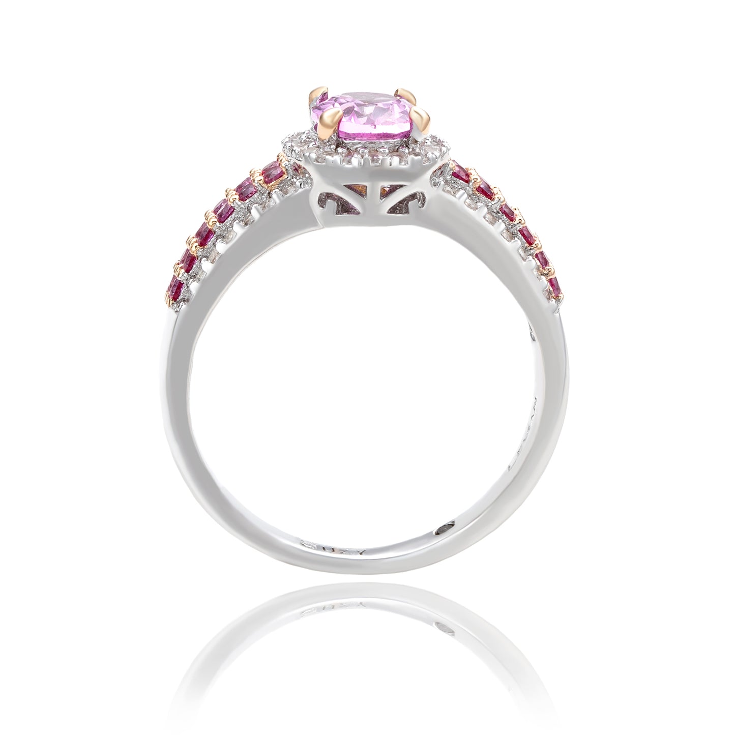 Suzy Levian Sterling Silver Oval-Cut Pink Sapphire and Diamond Accent Anniversary Ring