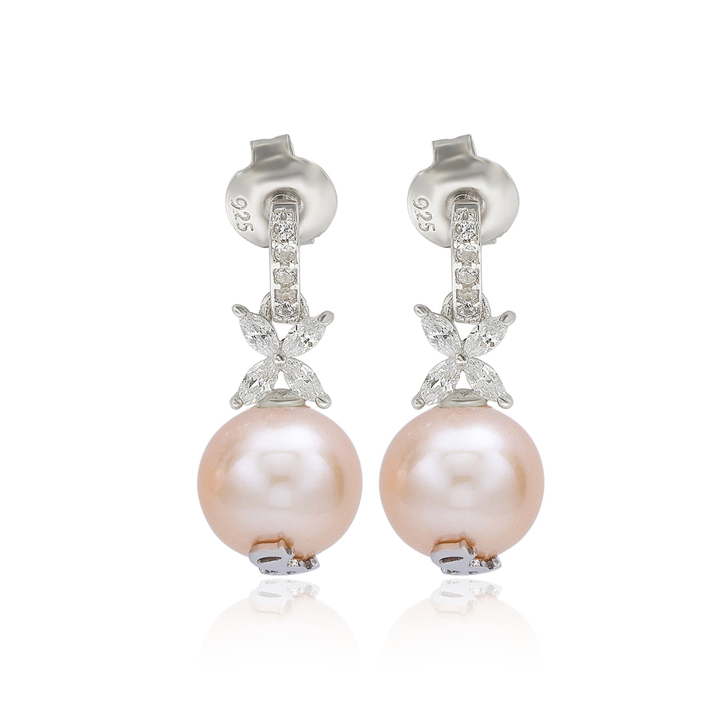 Suzy Levian Sterling Silver Pink Pearl & White Sapphire Floral Earrings