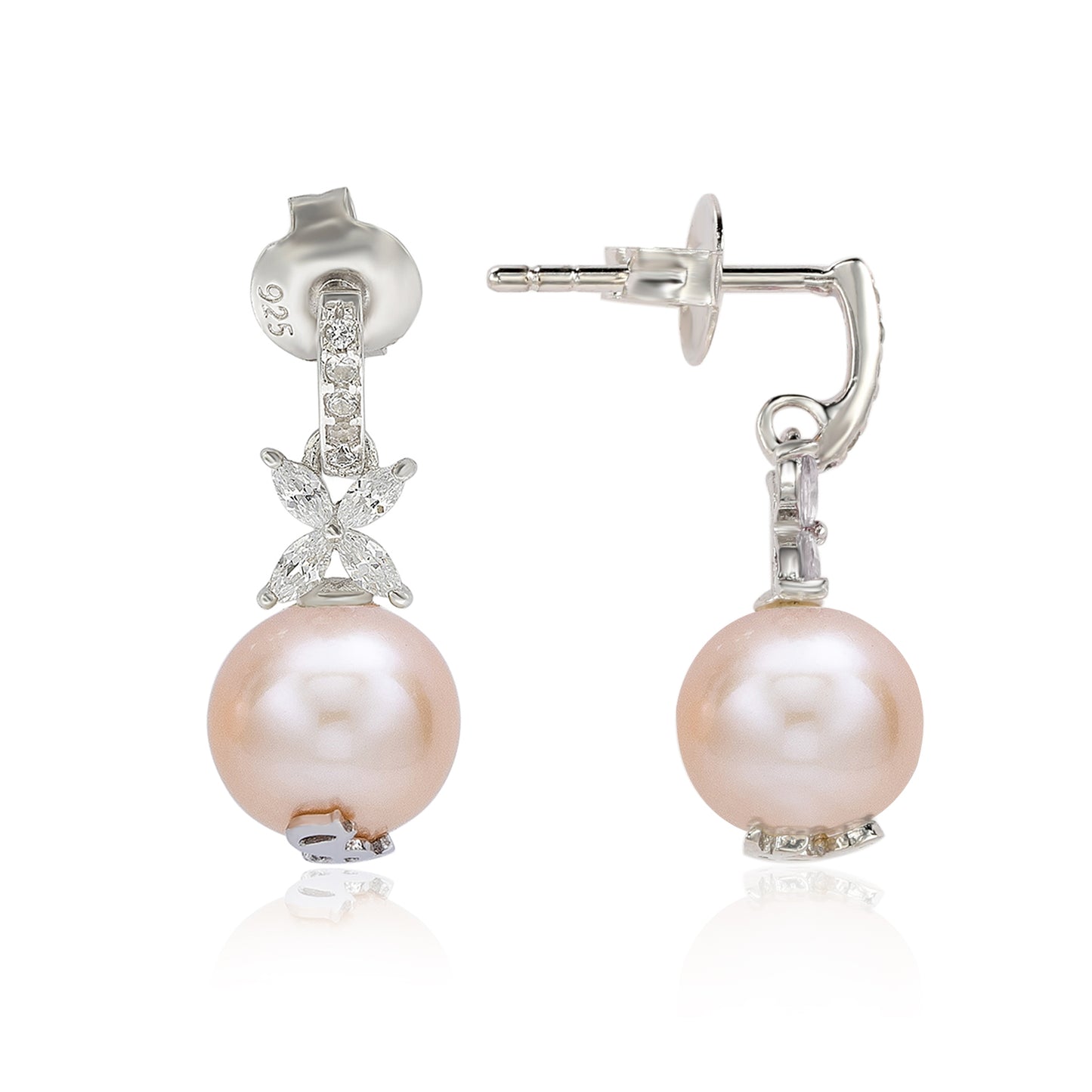 Suzy Levian Sterling Silver Pink Pearl & White Sapphire Floral Earrings