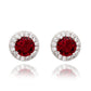 Suzy Levian White Sterling Silver Round Cut Red Cubic Zirconia Halo Studs