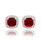 Suzy Levian White Sterling Silver Cushion Cut Red Cubic Zirconia Halo Studs