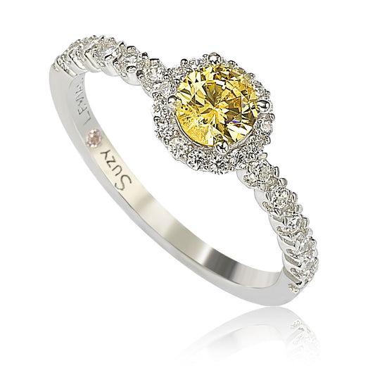 Suzy Levian Sterling Silver Yellow Sapphire (0.54cttw) & Diamond Accent Petite Bridal Ring