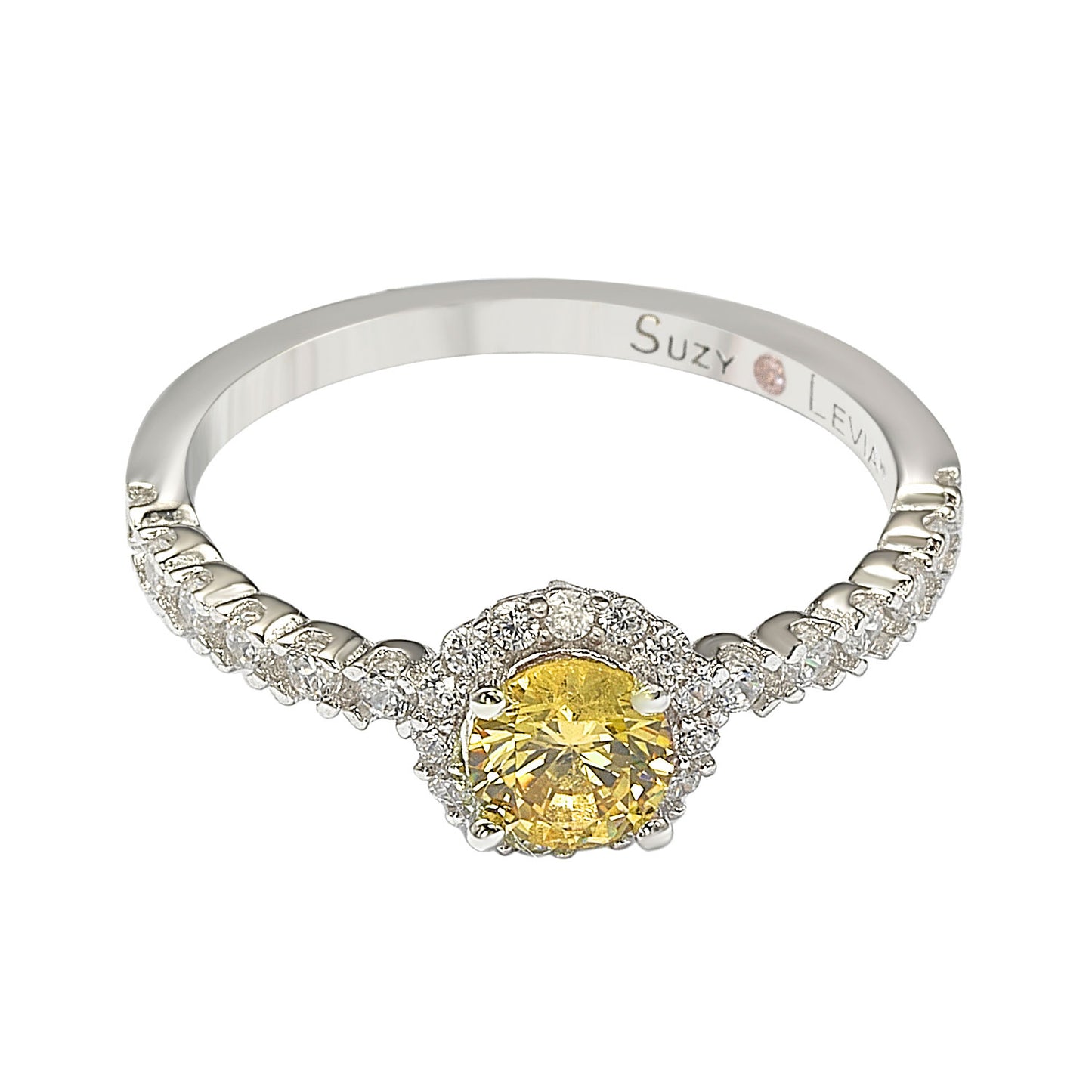 Suzy Levian Sterling Silver Yellow Sapphire (0.54cttw) & Diamond Accent Petite Bridal Ring