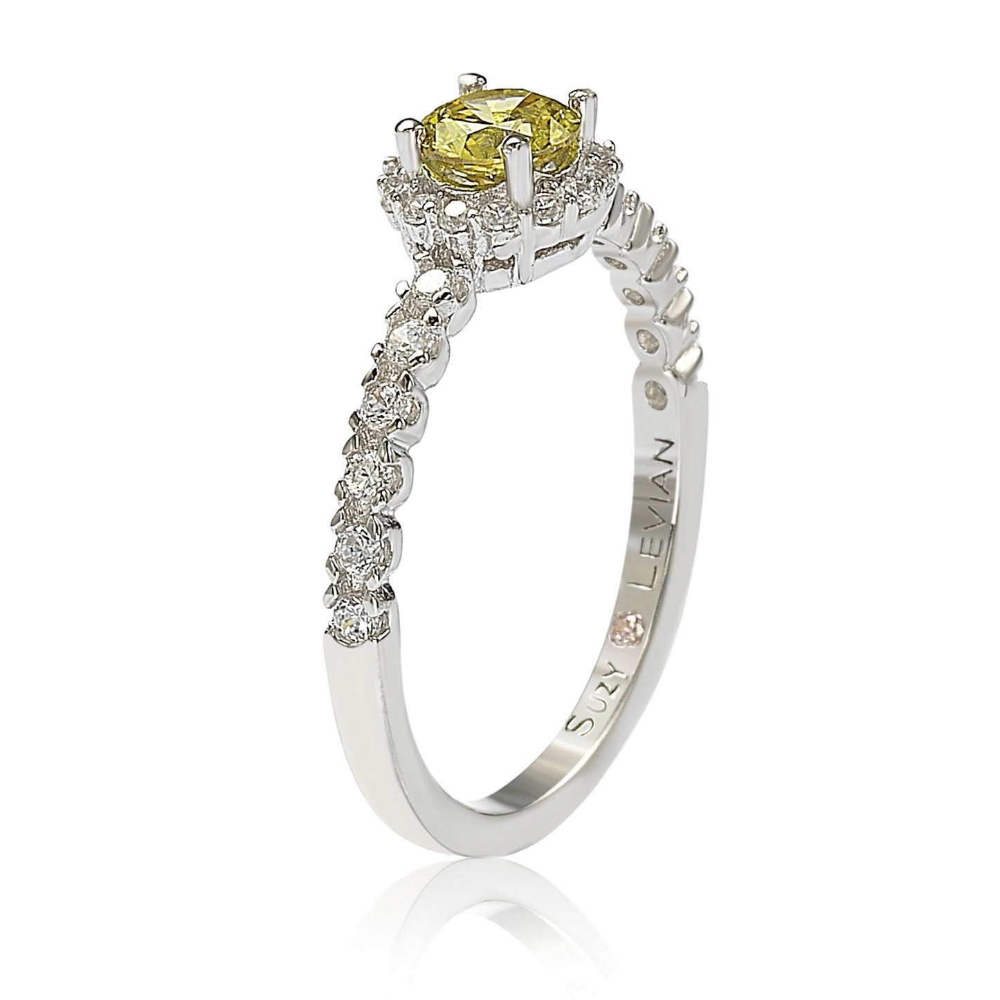 Suzy Levian Sterling Silver Yellow Sapphire (0.54cttw) & Diamond Accent Petite Bridal Ring