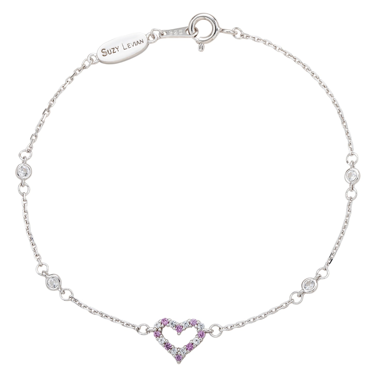 Suzy Levian Sterling Silver Sapphire & Diamond Heart Station Bracelet