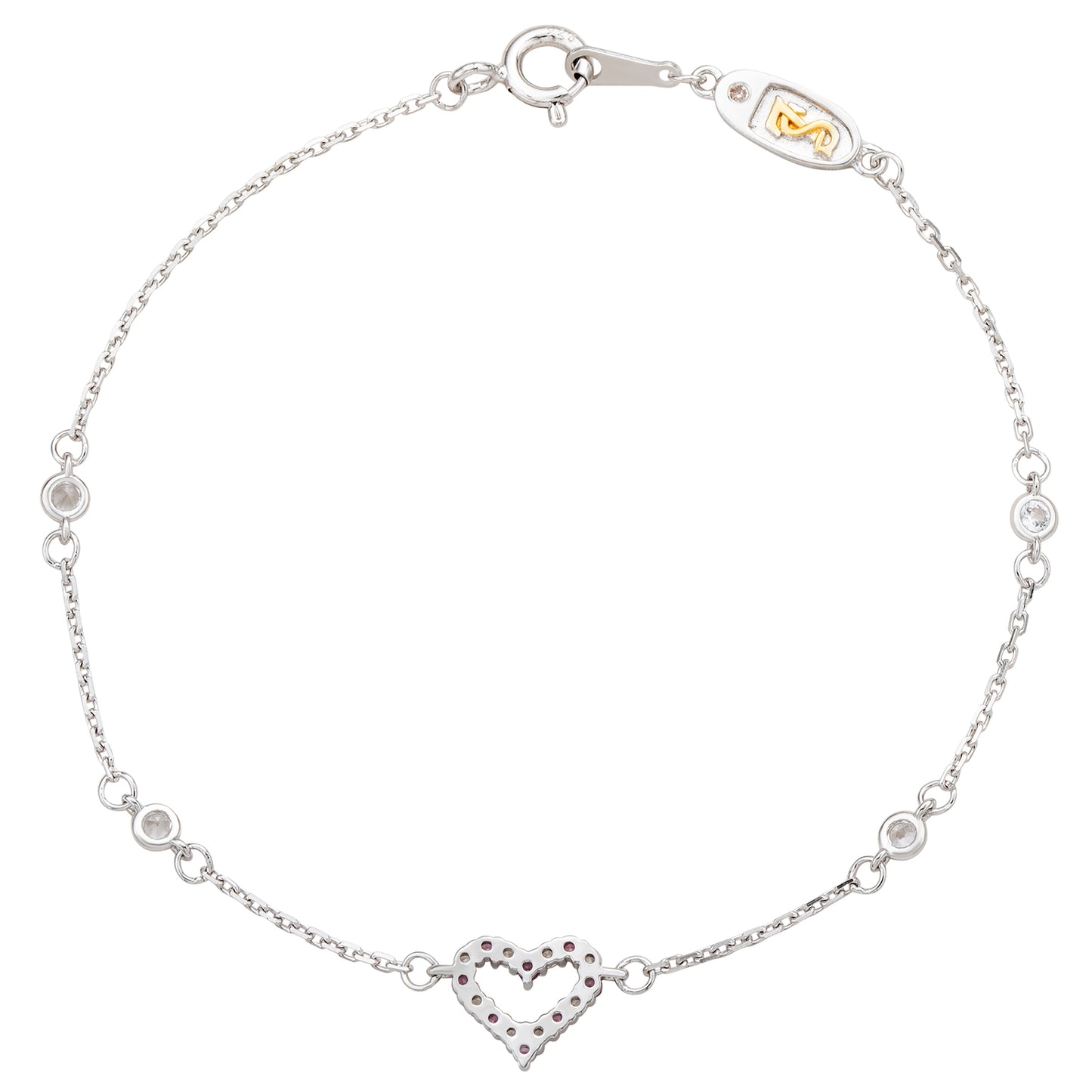 Suzy Levian Sterling Silver Sapphire & Diamond Heart Station Bracelet