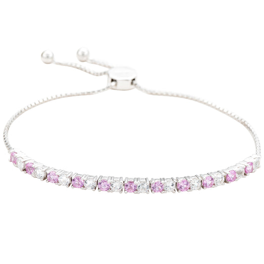 Suzy Levian Sterling Silver Pink Sapphire and Diamond Accent Adjustable Bolo Tennis Bracelet